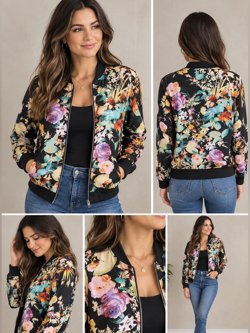 Cupio City Chic Multicolor Floral Bomber Jacket
